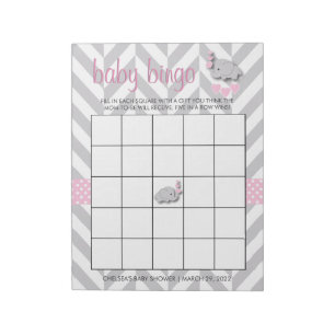 Pink and Grey Elephant   Baby Shower - Game Notepad