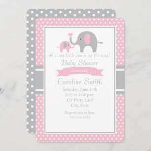 Pink and Grey Elephant Baby Shower Invitation