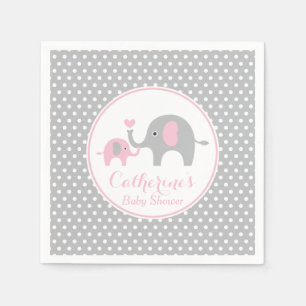 Pink and Grey Elephant Baby Shower Paper Napkin