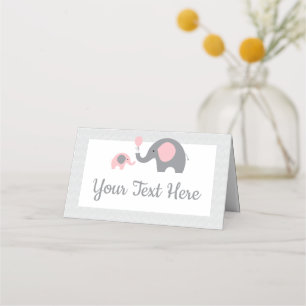 Pink and Grey Elephant Baby Shower Tent Cards