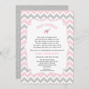 Pink and Grey elephant baby sprinkle Invitation