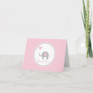 Pink and Grey Elephant Birthday Thank You Note