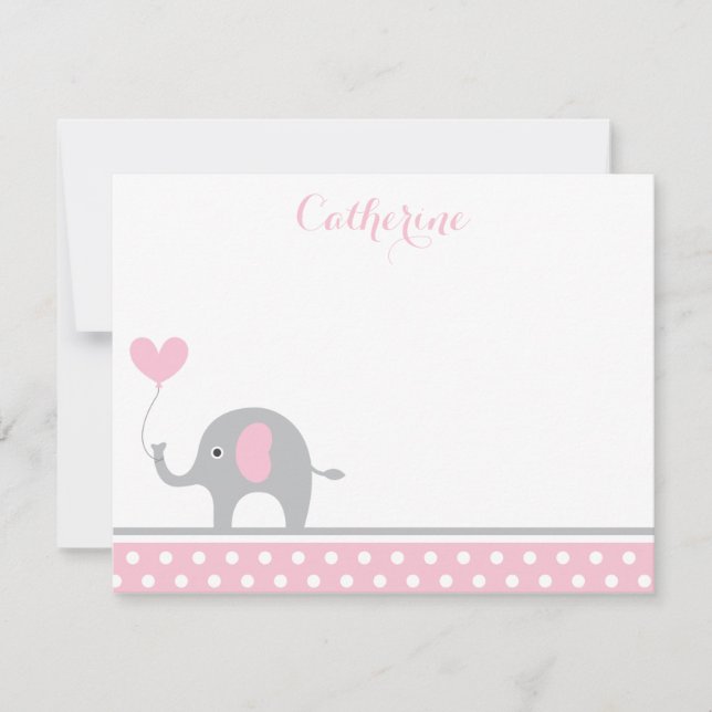 Pink and Grey Elephant Heart Thank You Card (Front)
