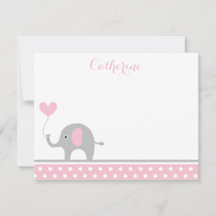 Pink and Grey Elephant Heart Thank You Card