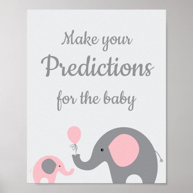 Pink and Grey Elephant Predictions for Baby Sign (Front)