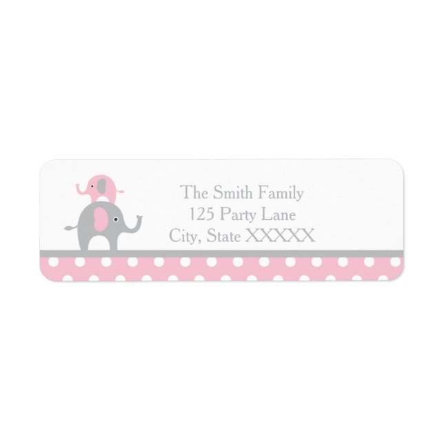 Pink and Grey Elephant Return Address Label (Front)