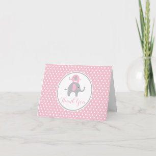 Pink and Grey Elephant Thank You Note