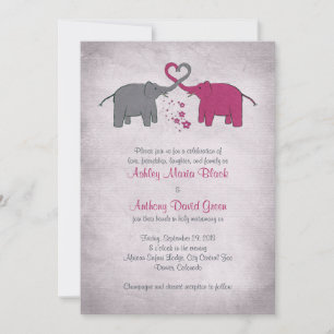 Pink and Grey Elephant Wedding Invitation