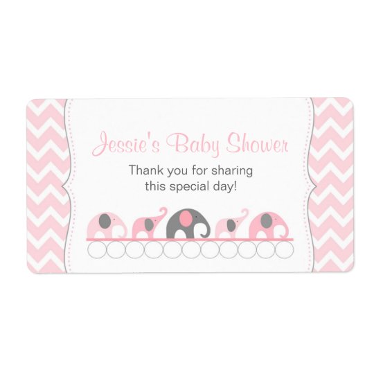 Pink and Grey Elephants Water Bottle Favour Label Shipping Label