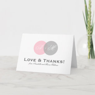 Pink and Grey Entwined Monogram Thank You Card