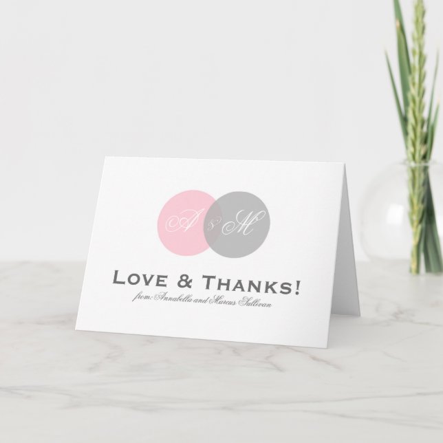Pink and Grey Entwined Monogram Thank You Card (Front)