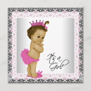 Pink and Grey Ethnic Baby Girl Shower Invitation