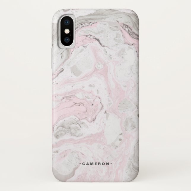 Pink And Grey Faux Marble Modern Personalised Case-Mate iPhone Case (Back)