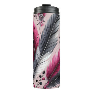Pink and Grey Feather Thermal Tumbler