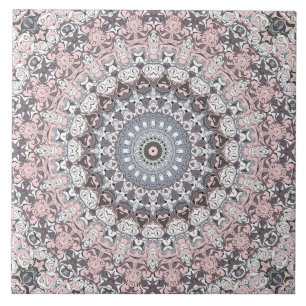 Pink and Grey Feminine Medallion Pattern Ceramic Tile