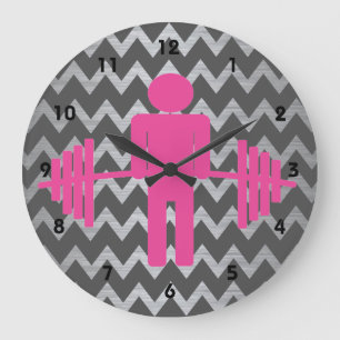 Pink and Grey Fitness Weightlifting Clock