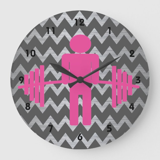 Pink and Grey Fitness Weightlifting Clock (Front)