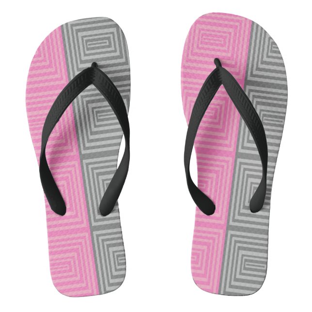 Pink and Grey Flip Flops Geometric Thong Sandals (Footbed)