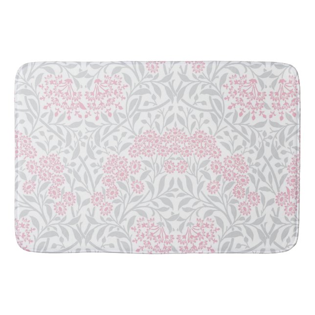 Pink and Grey Floral Damask Pattern Bath Mat (Front)