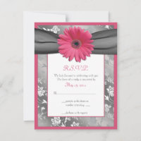 Pink and Grey Floral Damask Wedding Reply Card