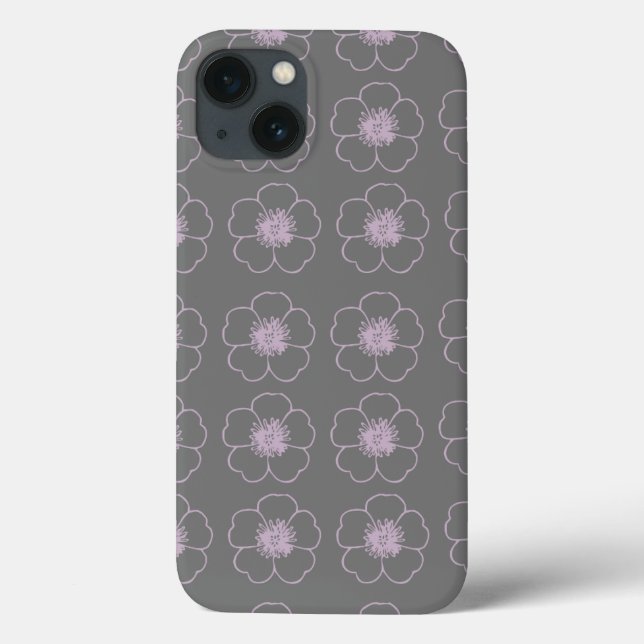 pink and grey floral iphone 13 case (Back)