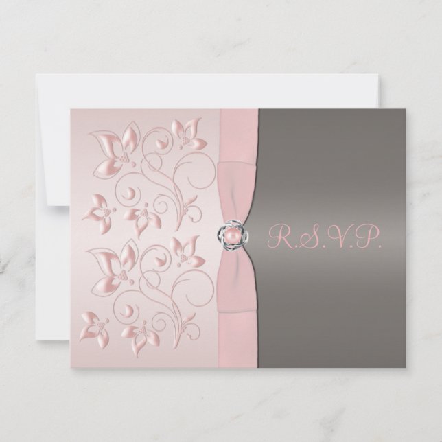 Pink and Grey Floral RSVP Card (Front)