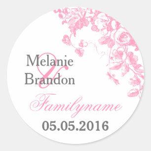 Pink and grey floral wedding stickers