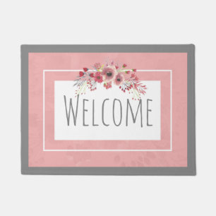 Pink and Grey Floral Welcome Doormat