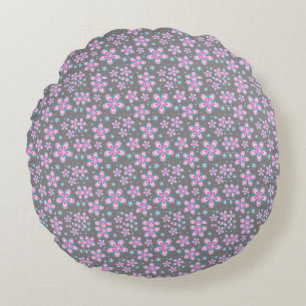 Pink and Grey Geometric Florals Round Cushion