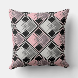  Pink and grey geometric patchwork #patchwork  Cushion