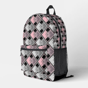 Pink and grey geometric patchwork #patchwork Printed Backpack