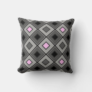 Pink and grey geometric pattern in a cage cushion