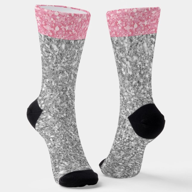 Pink And Grey Glitter  Socks (Angled)
