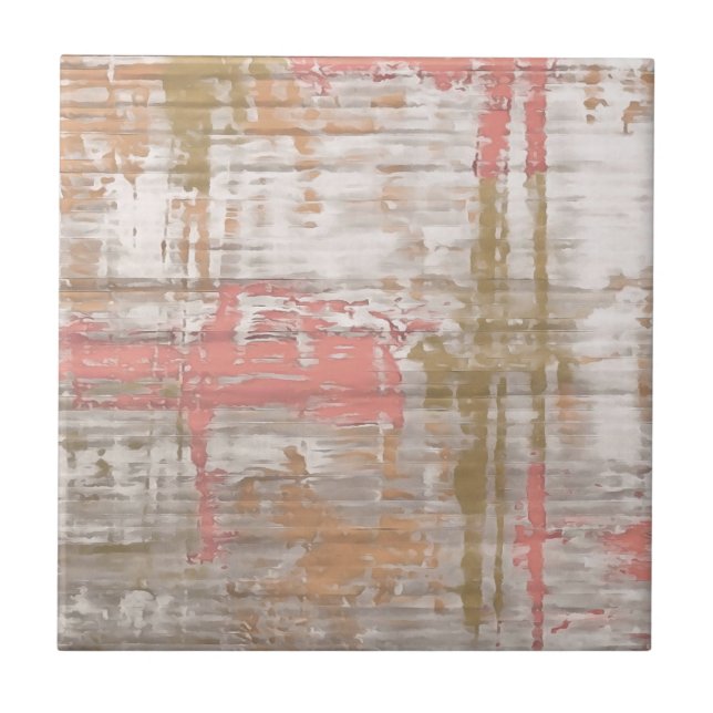 Pink and Grey Grunge Artistic Abstract Ceramic Tile (Front)