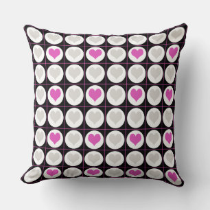 Pink and Grey Heart Grid Pattern Cushion