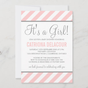 Pink and Grey It's a Girl Baby Shower Invitation