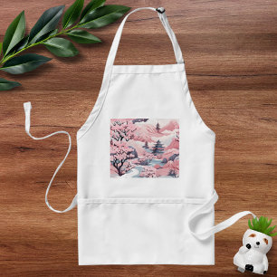 Pink and Grey Japanese Scenery Apron