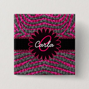 Pink and Grey Leopard Print in Zebra Stripes 15 Cm Square Badge