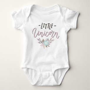 Pink and Grey Little Unicorn Hand Lettered Floral Baby Bodysuit