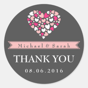 Pink and Grey Love Wedding Thank You Sticker