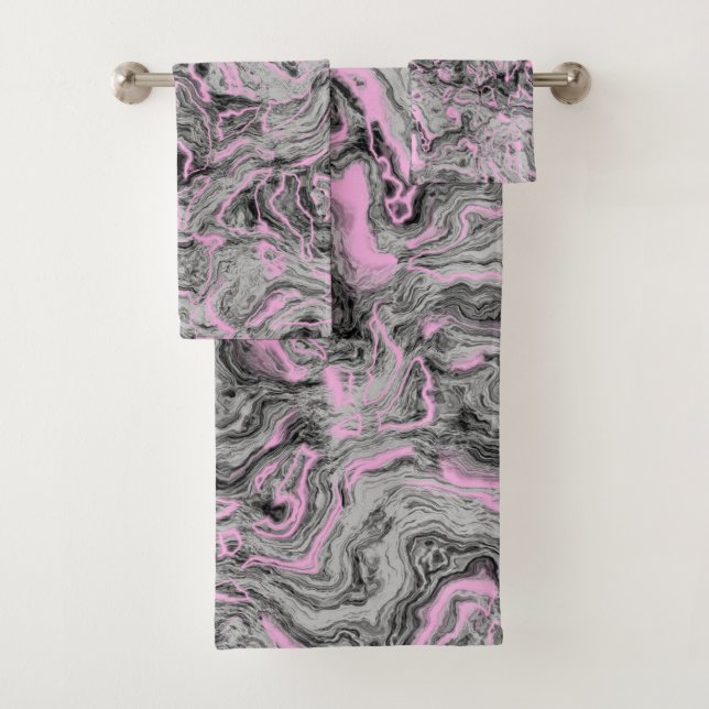 Pink and grey Marble abstract Bath Towel Set (Insitu)