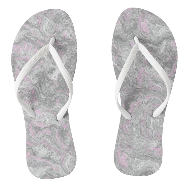 pink and grey Marble Swirl Abstract Thongs (Footbed)