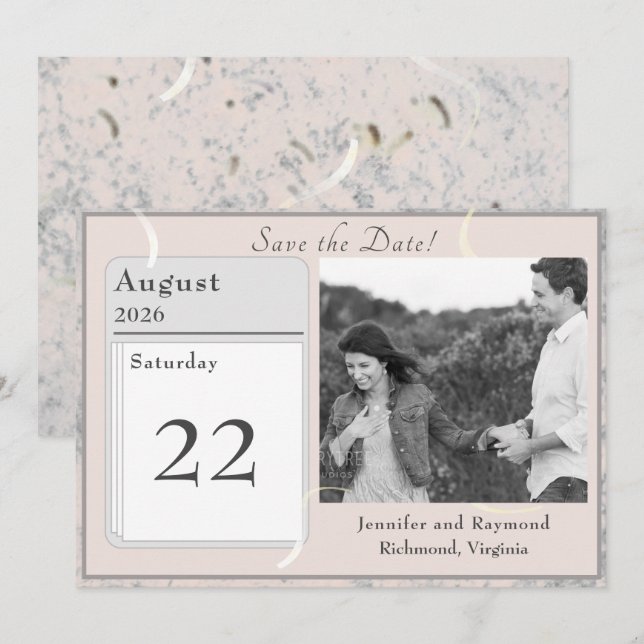 Pink and Grey Marbled Flat Save The Date Card (Front/Back)