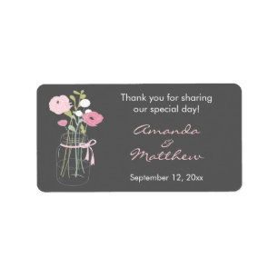 Pink and Grey Mason Jar Wedding Favour Labels