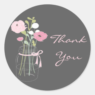 Pink and Grey Mason Jar Wedding Favour Stickers