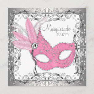 Pink and Grey Masquerade Party Invitation