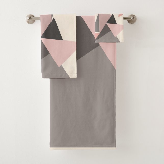 Pink and Grey Mid-century Modern Geometric  Bath Towel Set (Insitu)