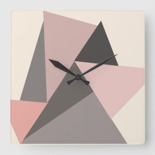 Pink and Grey Mid-century Modern Geometric Square Wall Clock