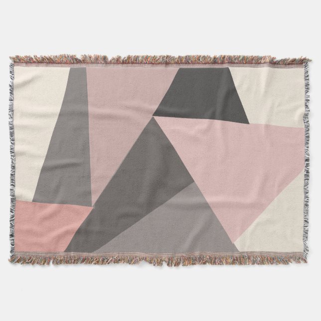 Pink and Grey Mid-century Modern Geometric   Throw Blanket (Front)