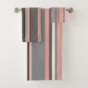 Pink and Grey Mid-century Modern Stripes   Bath Towel Set